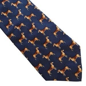 Peter Elliot New York Mens Dog Print Silk Necktie Navy Blue